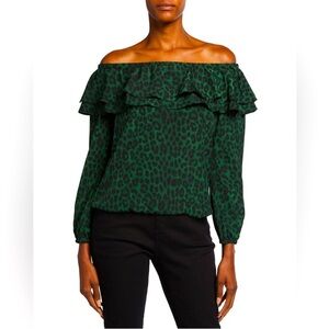 MICHAEL Michael Kors Womens Green Black Leopard Print Top Size 2X Ruffled Neck